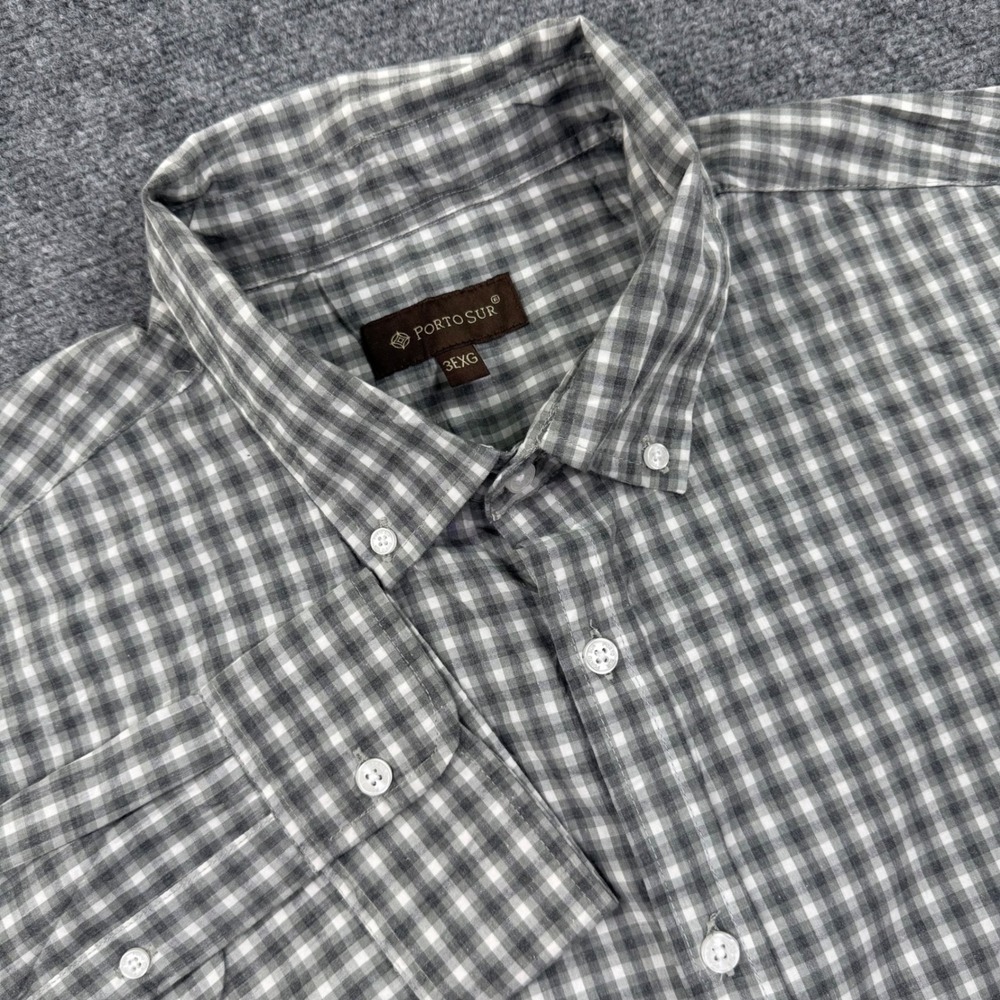 Porto Sur Button Down Shirt 3EXG Grey Gingham Plaid NYFW23CA029 Men's
